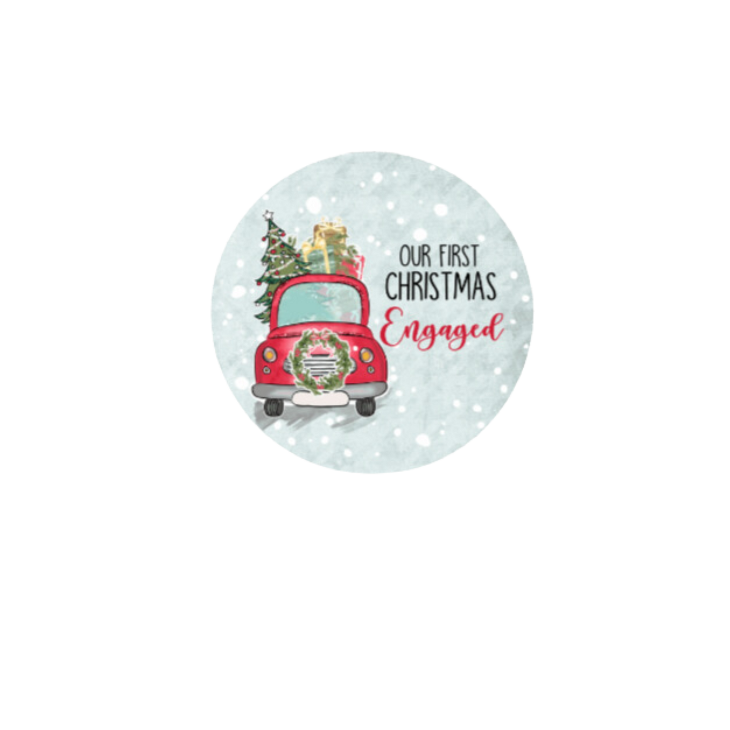 Red Truck Christmas Scene-'Our First Christmas' Engaged/Married Personalized Ornament